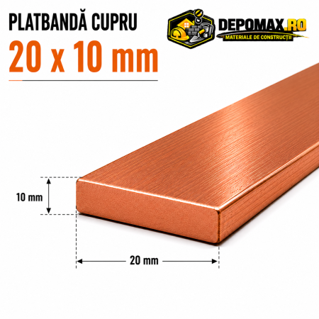 Platbanda cupru 20 x 10 mm – lungime 4 metri – EN Cu-ETP